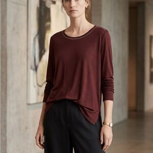 Vince Burgundy Metallic Trim High-Low Tunic M Soft Modal Blend Elevated Basic